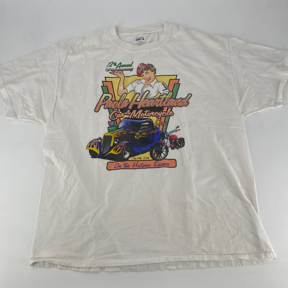 Hanes Beefy T Mens XL Paolas Heartland Car Motorcycle Show Graphic T Shirt White